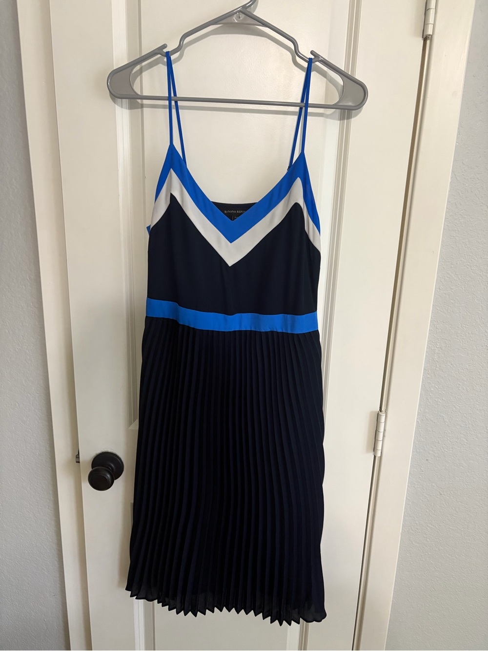 Banana Republic Navy Dress with Cobalt and White V Detail